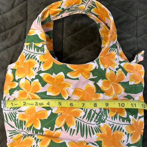 Kahiko Small Classy Floral Print Handbag Tote Orange Green White Zipper Closure - Picture 16 of 16